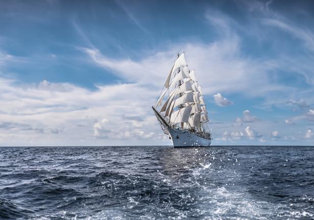 Dar Młodzieży na morzu pod żaglami