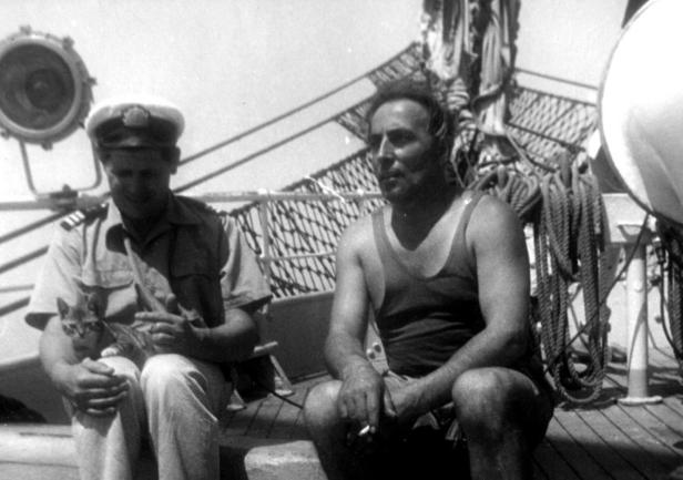 1958 r., Józef Kwiatkowski i motorzysta Ignacy Mróz.