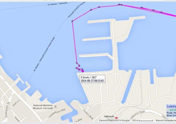 27.08.2014 r. - \"DAR MŁODZIEŻY\" w Falmouth (www.marinetraffic.com)